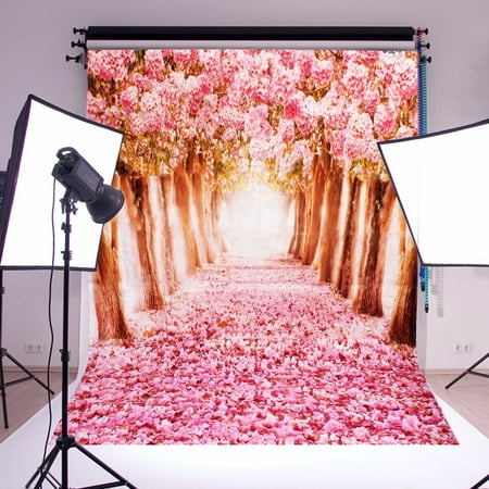 5x7FT Silk Cloth Pink Sakura Flower Tree Photography Backdrop Lighting & Studio Background Wedding Photo Studio