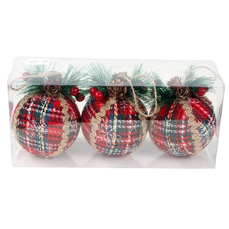 

Cptfadh Room Decor Christmas Decoration Pendant Fabric Red Lattice Foam Christmas Ball Decoration