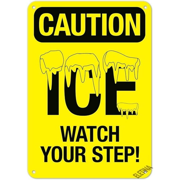 Warning Plaque Sign-Caution Ice Watch Your Step Sign Courtyard Decoration, office Aluminum Signs For Outdoor & Indoor 8 X 12 Inch 2 Pack
