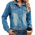 thumbnail image 3 of Chaqueta Vaquera Básica de Larga, Ajustada, Elástica y con Botones para Mujer Azul XL, 3 of 7