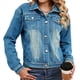 thumbnail image 3 of Chaqueta Vaquera Básica de Larga, Ajustada, Elástica y con Botones para Mujer Azul XL, 3 of 7