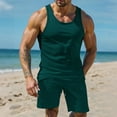 thumbnail image 3 of Ohufall Summer Shorts Set for Men 2 Piece Outfits Fashion Solid Casual Sleeveless Tank Top and Drawstring Beach Shorts Men's Big and Tall Tracksuit Sets, 3 of 5