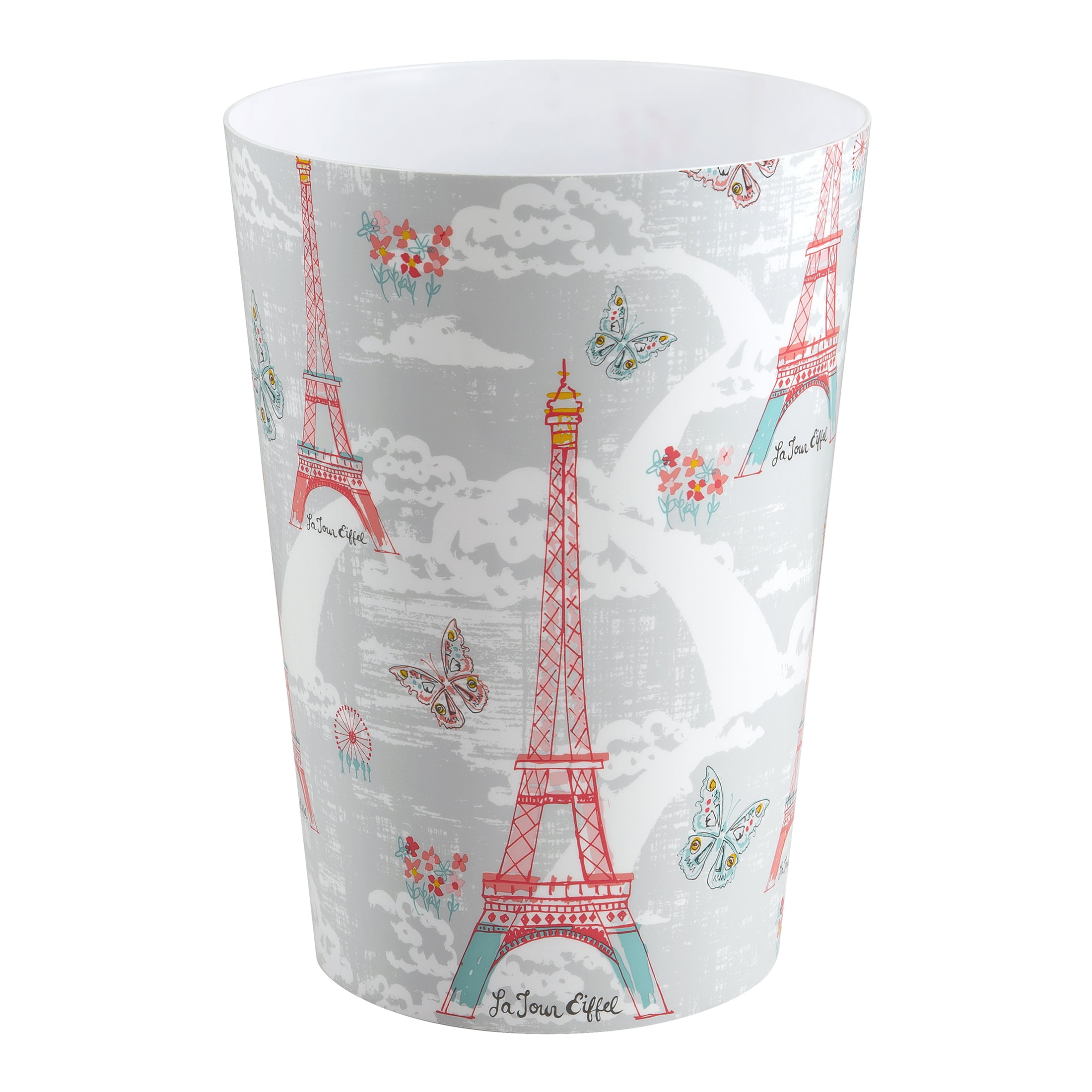 Paris Rounded Decaled Plastic Bathroom Trash Can by Your Zone, Multi