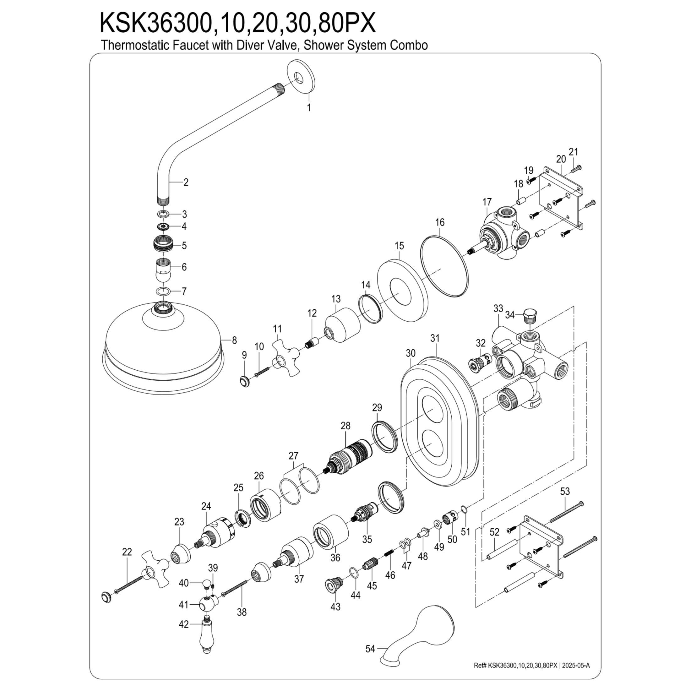Kingston KSK36300PX Restoration Thermostatic Tub and Shower System, Matte Black