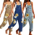 thumbnail image 3 of Fusipu Women Casual Bib Overall Dungarees Sunflower Print Pockets Denim Loose Overalls, 3 of 8