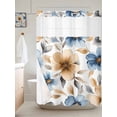 thumbnail image 6 of No Hook Shower Curtain with Snap in Liner, Watercolor Orange Blue Flowers Waterproof Bath Curtain Double Layers with See Through Top Window, Spring Garden Floral Hotel Shower Curtains 60x72in, 6 of 9