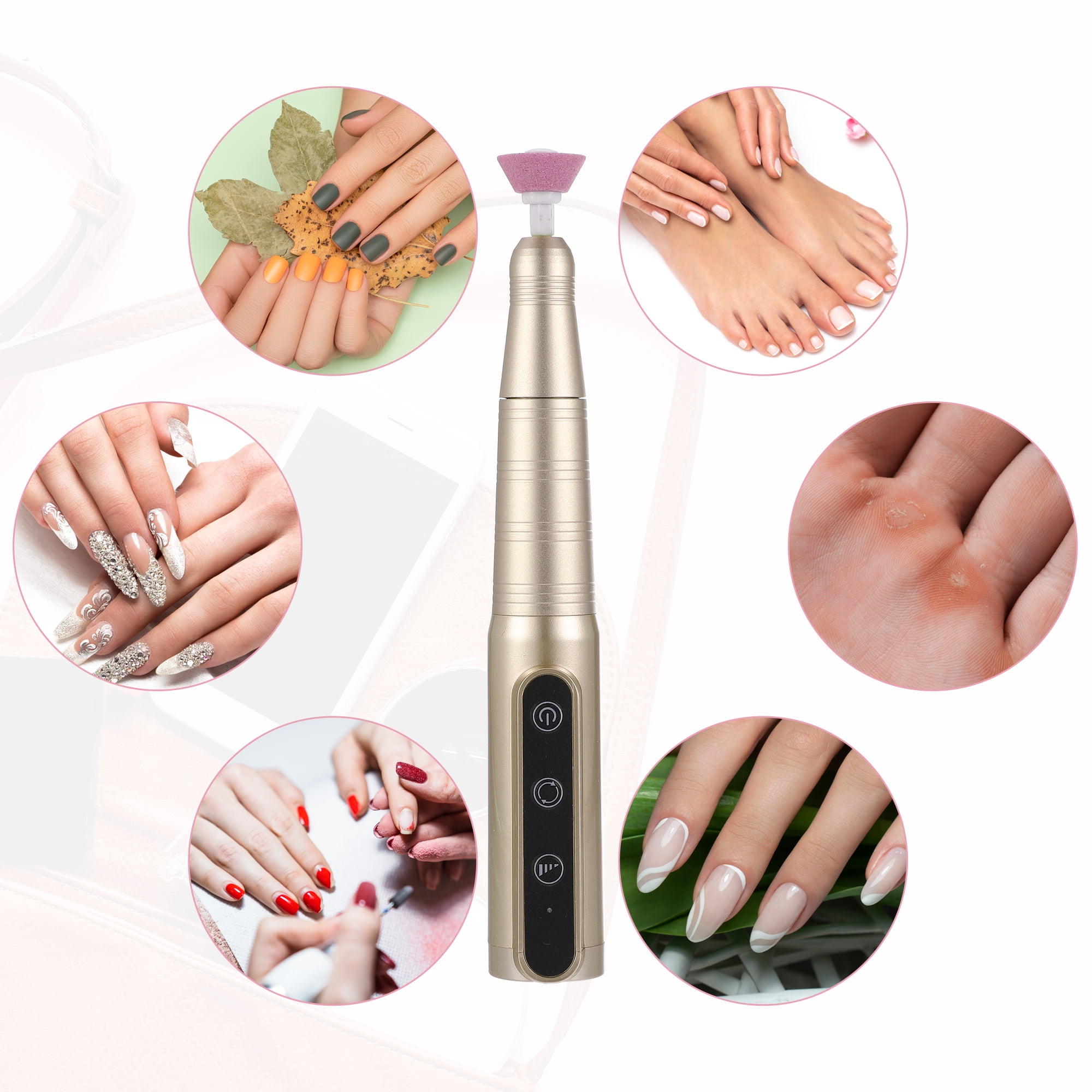 Electric Cordless Nail Drill Kit 26000RPM Nail Drill Machine Nail Drill for Manicure Polishing Gold Tone