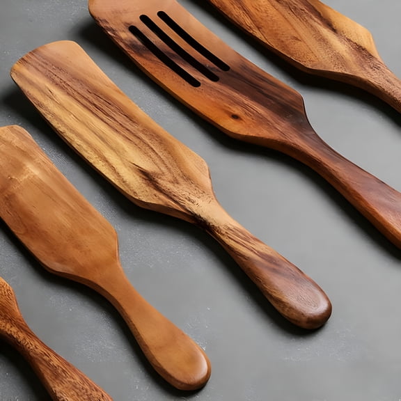 ACDANC Wooden Spoons for Cooking,Nonstick Kitchen Utensil Set,Wooden Spoons Cooking Utensil Set Non Scratch Natural Teak Wooden Utensils for Cooking,6 Style