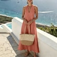 thumbnail image 6 of QUNYINEY Beach Summer Womens Dresses Red A Line Long Sleeveless Sundress Loose Fit Halter Vacation Casual Dresses, 6 of 7