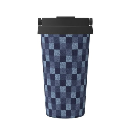 

Fuzoiu Blue Gingham Buffalo Check Print Stainless Steel Travel Mug Vacuum Insulated Coffee Travel Mug Reusable Coffee Cup for Hot and Cold