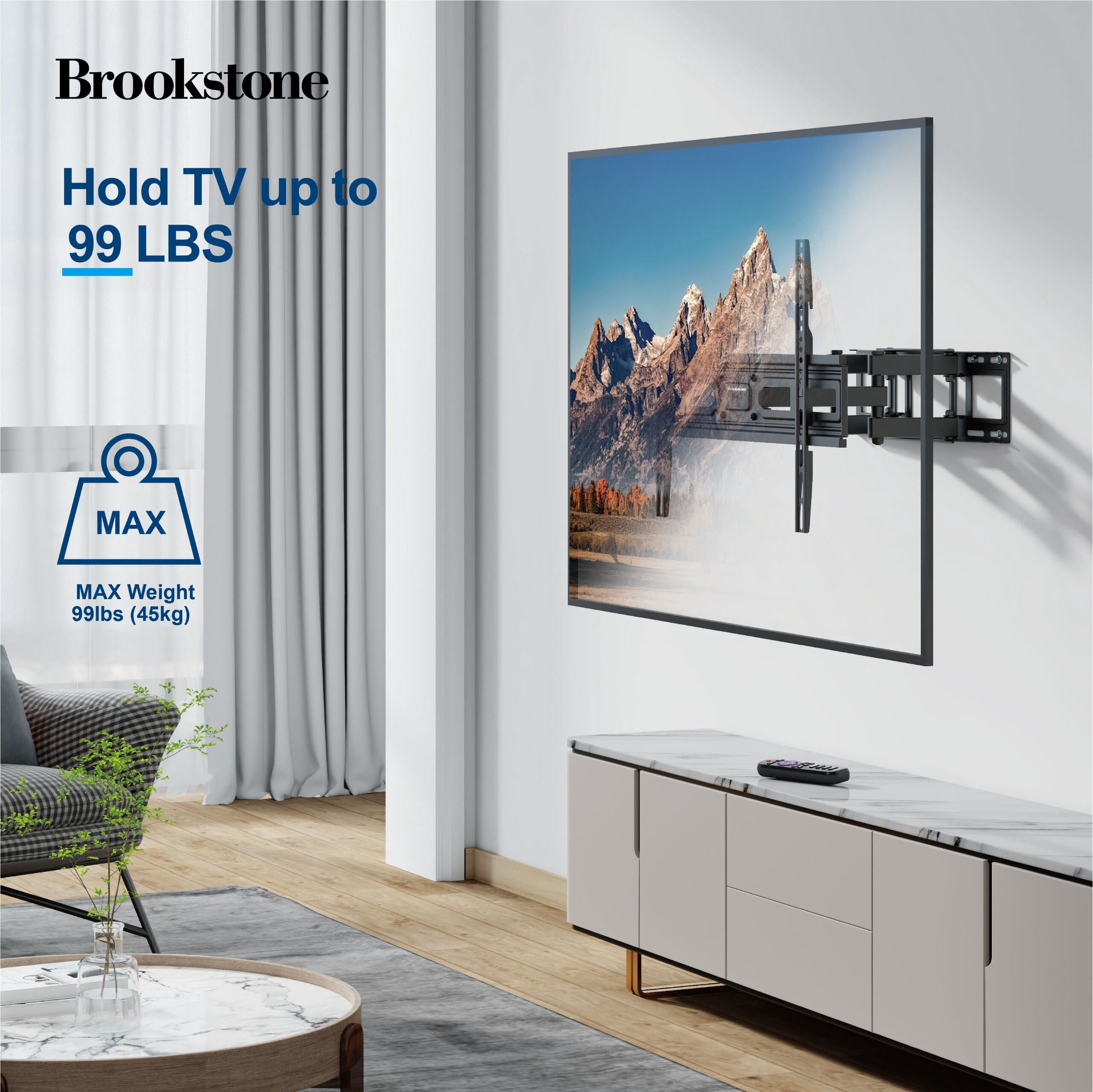 Brookstone Full Motion Wall Mount for 36″–85″ TVs, 99 lbs Capacity, Swivel, Tilt & Level Adjustment