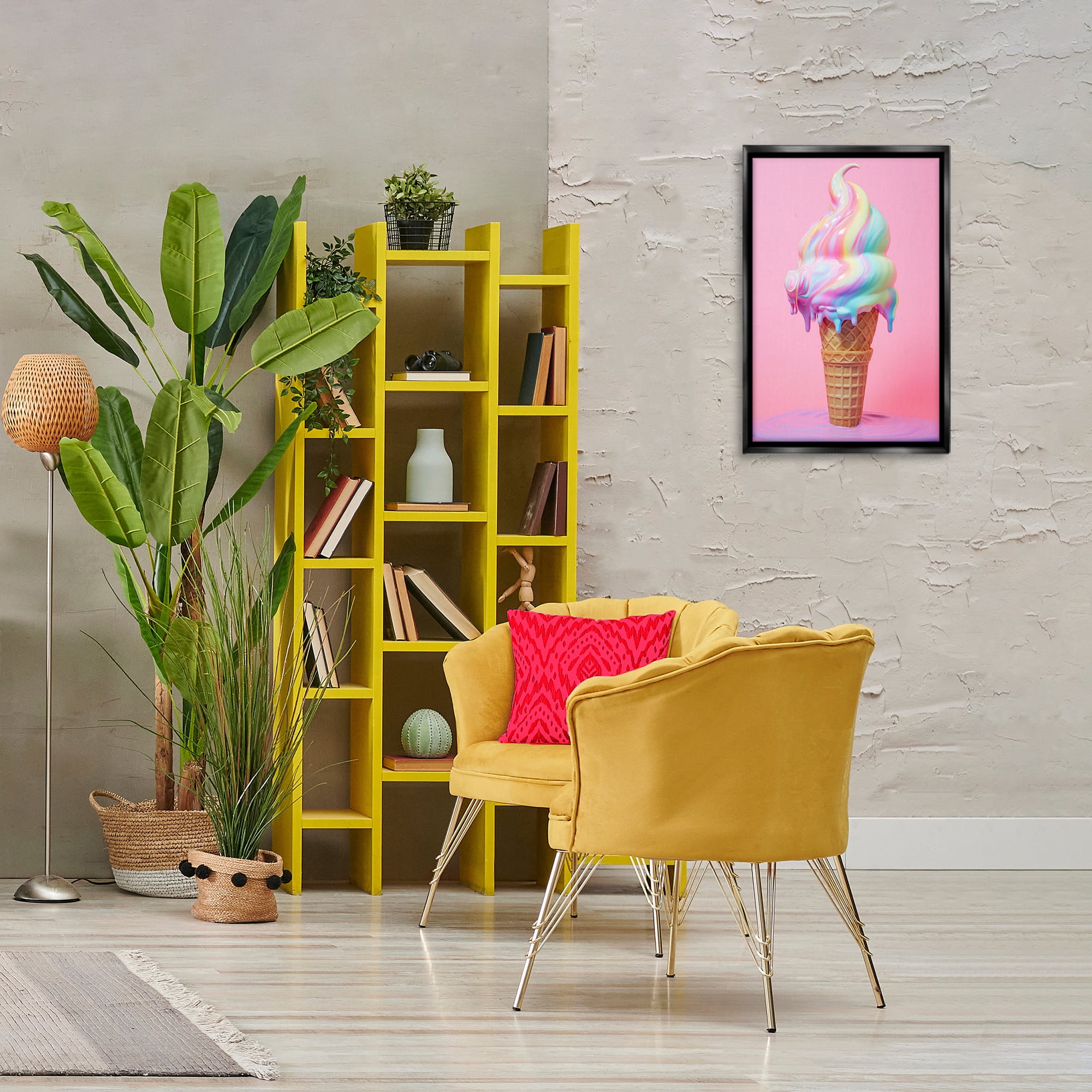 Stupell Industries Dripping Pastel Ice Cream Food & Beverage Painting Black Floater Framed Canvas Art Print Wall Art, 17 x 25