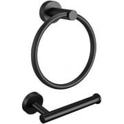 Matte Black Toilet Paper Holder and Towel Ring Hand Towel Holder Bathroom Hardware Set 2 Pieces Wall Mount Stainless Steel