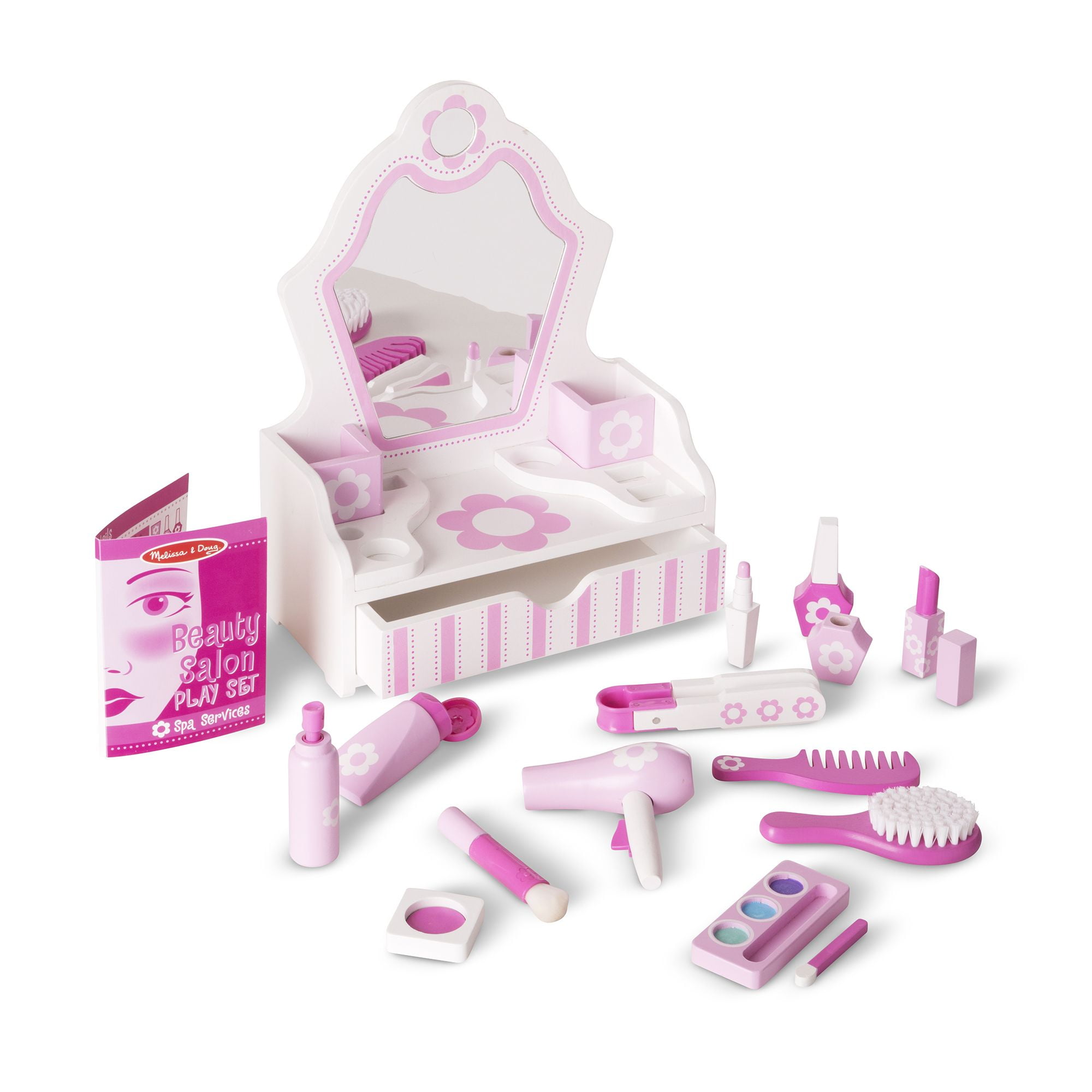 Melissa & Doug Wooden Beauty Salon Play Set With Vanity and Accessories (18pc)
