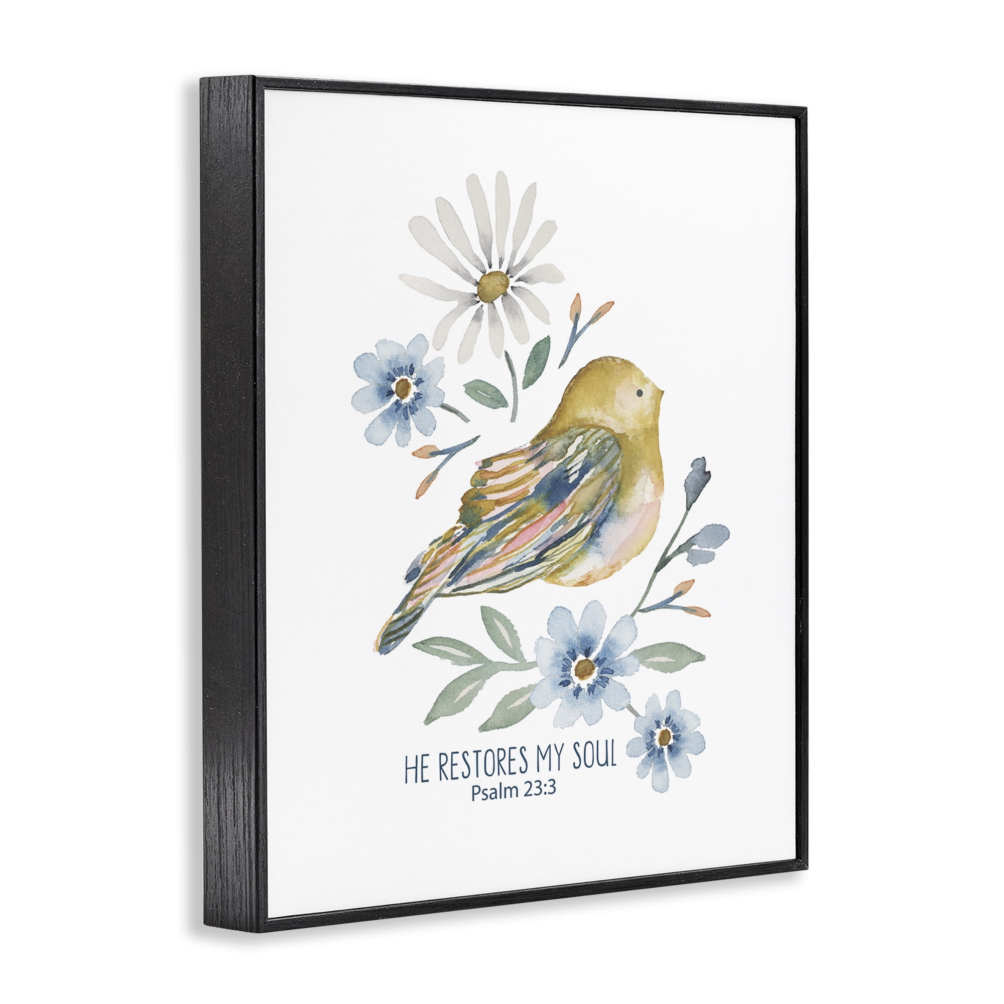 Stupell Industries He Restores My Soul Botanical & Floral Painting Black Framed Art Print Wall Art, 16 x 20