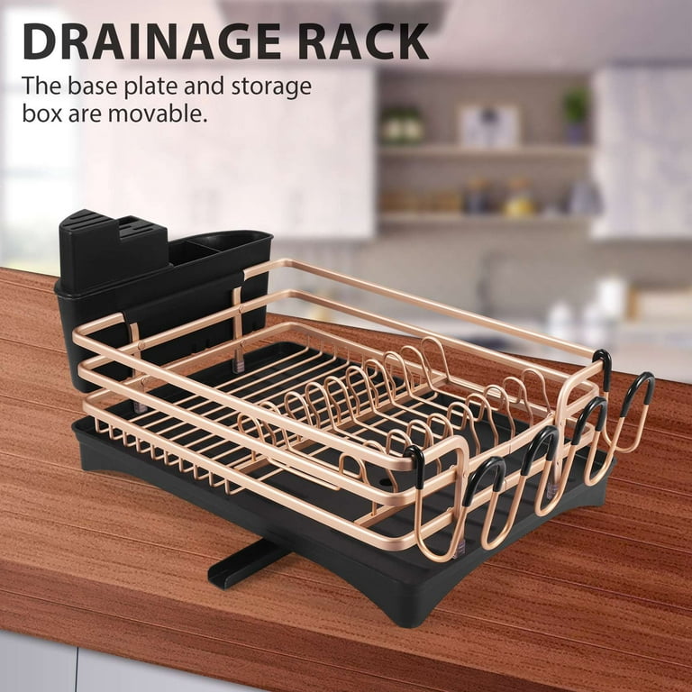  Klvied Dish Rack with Swivel Spout, Dish Drying Rack with  Drainboard, Dish Drainers for Kitchen Counter, Dish Strainer with Removable  Utensil Holder, Stainless Steel Dish Drainer in Sink, Black