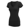 thumbnail image 2 of Made by Johnny Women's Basic Fitted Short Sleeve V-Neck T Shirt L BLACK, 2 of 6