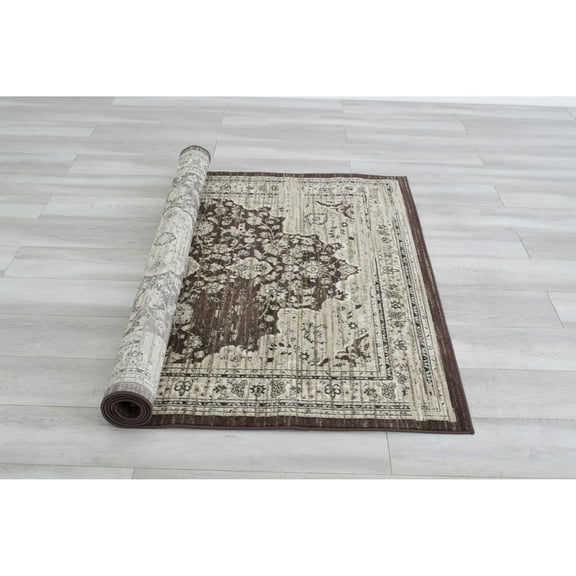 HR Floral Pattern Distressed Modern Vintage Area Rug Espresso - 8 by 10 feet
