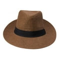 thumbnail image 2 of XIAOCHA Mens Solid Packable Fedora Summer Breathable Wide Brim Outdoor Sun Hat,Coffee, 2 of 3