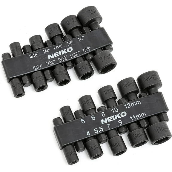 NEIKO 10068A Nut Driver Set, For Impact Drill and Driver, 20 Piece, 1/4” Hex Small Nut Driver Bit Set, Metric and Standard, 4-12 mm & 5/32”-1/2”, CR-V Steel, Nutsetter Driver Bits