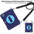 thumbnail image 5 of 3-Layer Kids Case for iPad Pro 11 2022/2021/2020/2018/Air4/Air5, Durable Sturdy Protection Silicone PC Case with Swivel Stand, Hand Strap Shoulder Strap Pencil Holder Charging Port Lid - Navyblue, 5 of 13