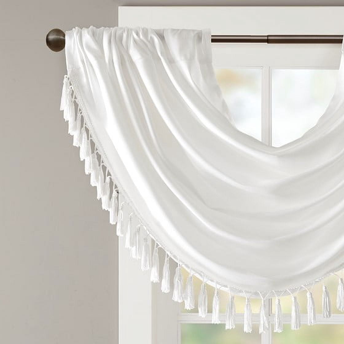 MAYEERTY 38x46" Faux Silk Waterfall Embellished Valance White