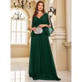 thumbnail image 4 of XUIBOL-Vestidos de gasa de manga larga para mujer, ropa de noche verde, Sexy, con abertura alta, espalda en V, Formal, para fiesta de boda, 4 of 5