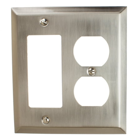 Glider Hardware GlideRite Hardware Rocker and Duplex Outlet 2-Gang Beveled Edge Combination Wall Plate Cover, Brushed Nickel ()