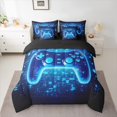 thumbnail image 2 of Manfei Neon Gamepad Twin Bedding Sets 7pcs for Boys, Teens Gamer Bedding Comforter Set, Black Blue Stereoscopic Cubes Sheet Sets, Lightweight Room Decor, 2 of 8