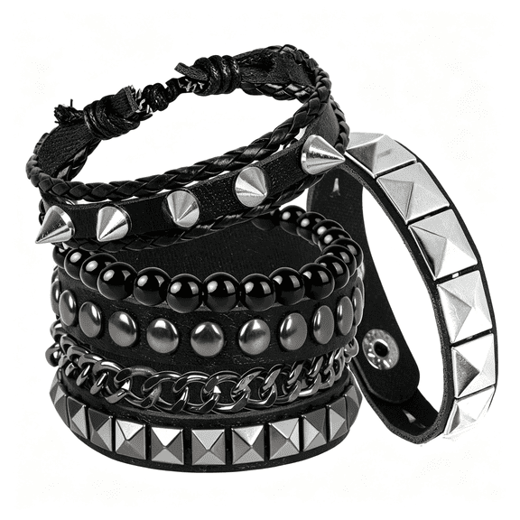 DESIGNICE 4 Pcs Punk Rock Studded Bracelets Gothic Leather Bracelet for Men Women Gothic Jewelry Punk Accessories Emo Jewelry for Men Women Studded Bracelet