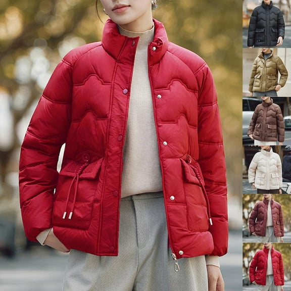 jtjvou Women's Winter Coat Puffer Jacket Lightweight Long Sleeve Quilted Warm Parkas Outerwear without Hood for Snow Cold Beige XXL