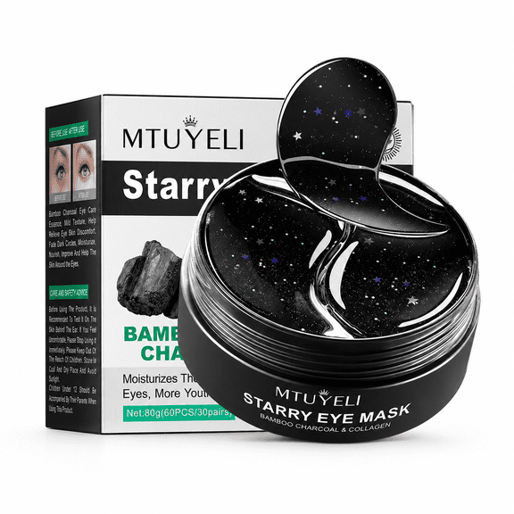 Bamboo Charcoal & Collagen Hydrogel Under Eye Patches, Moisturizing Cooling Eye Masks for Tired-Looking Eyes, Refreshing & Smoothing Skin Care, 60 Count