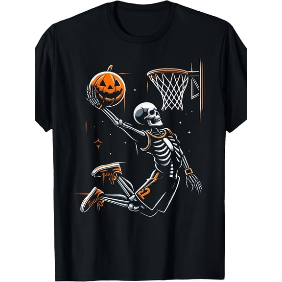 Childrens Wear Skeleton Basketball Player With Pumpkin Ball Graphic T Shirt For Boys Girls Funny Cute Style Halloween Gift Unisex Short Sleeve Cotton Tee