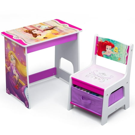 Disney Princess Wood Art Desk and Chair Set with Dry Erase Top and Reusable Vinyl Cling Stickers by Delta Children, Greenguard Gold Certified