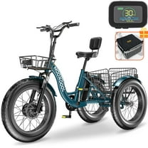Lilypelle 7-Speed Electric Tricycle with 20" x 4" Fat Tires for Adults,500W 48V 14.5Ah Lithium Battery ,3 Wheels Electric bike with Front & Rear Basket for Men, Women,Senior,Green
