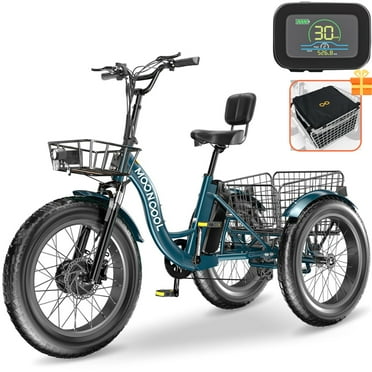 Lilypelle 7-Speed Electric Tricycle with 20" x 4" Fat Tires for Adults,500W 48V 14.5Ah Lithium Battery ,3 Wheels Electric bike with Front & Rear Basket for Men, Women,Senior,Green