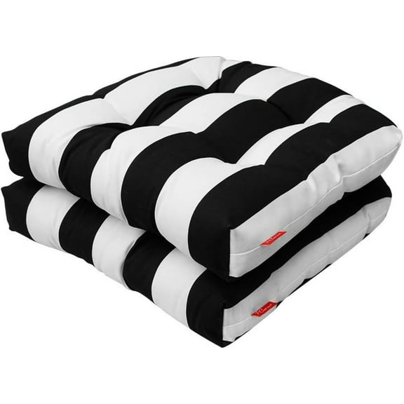 LZQP Outdoor Seat Cushions,19"x19"x5" Thick Fill Tufted Cushions with Round Corner Patio Chair Pads,Water-Resistant Chair Cushion,Black White,Set of 2