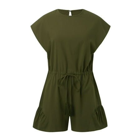 OJSFQUFP Women S Two Piece Outfits Green Women s Summer Solid Jumpsuit Loose Sleeveless Short Jumpsuit Rompers with Pockets Short Matching Clothing Set XL