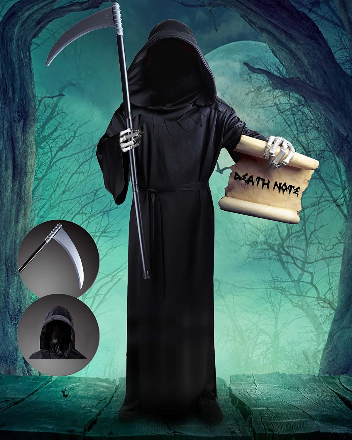 Grim Reaper Halloween Costume with Scythe for Kids, Scythe Included ...