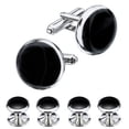 thumbnail image 1 of Juego de gemelos y tachuelas para camisas de esmoquin Boda de negocios $ Juego de gemelos y tachuelas Formal Negro Plata Padrinos de boda Novio Regalo de boda Gemelos $ Gemelos y tachuelas para hombre, 1 of 7