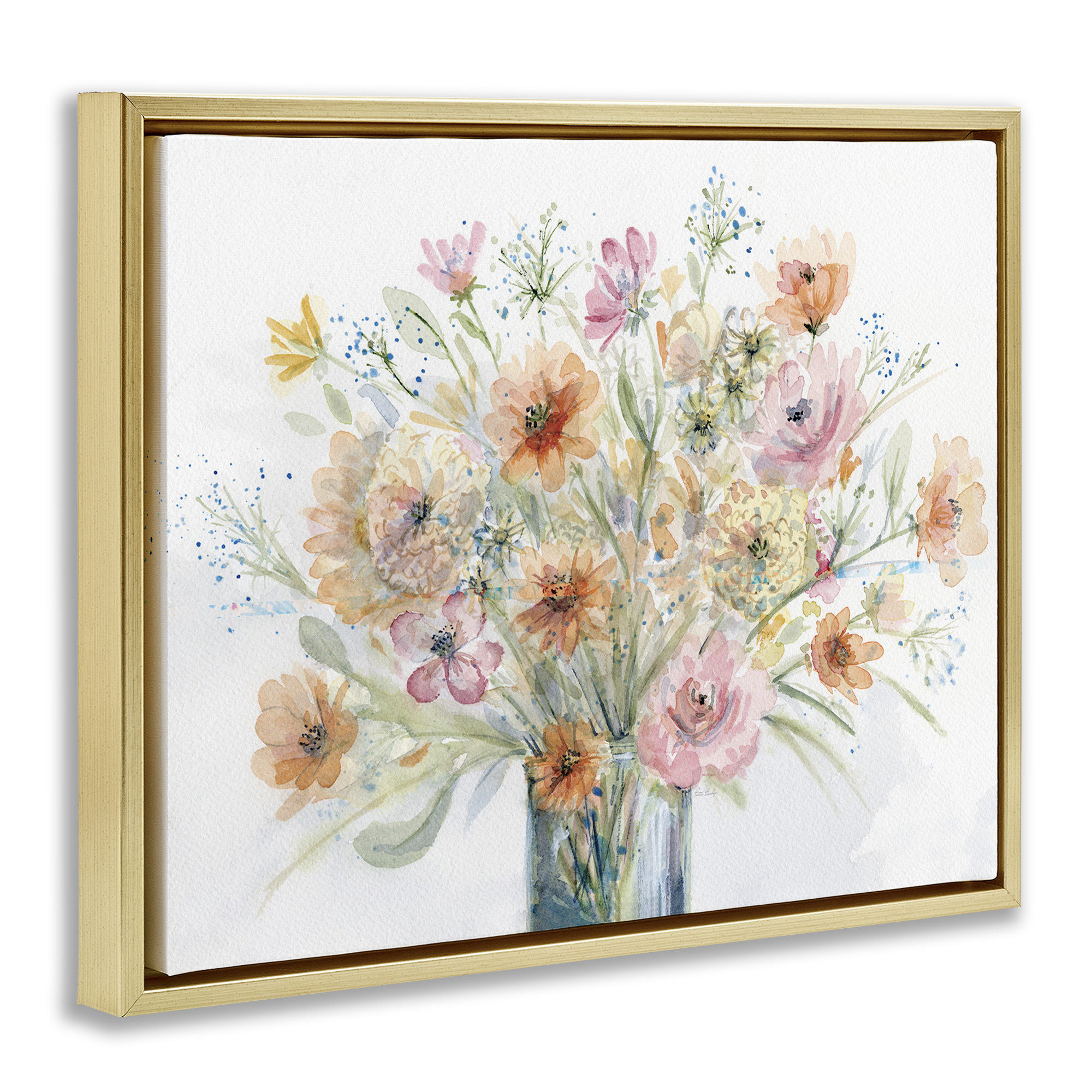 Stupell Industries Peach Pink Bouquet Botanical & Floral Painting Gold Floater Framed Art Print Wall Art, 21 x 17