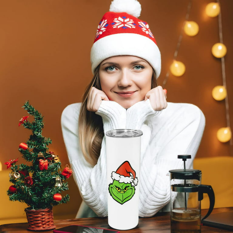 Merry Grinchmas- The Grinch Tumbler with Handle - Christmas Tumbler -  Green/White Tumbler- 20oz - 40oz