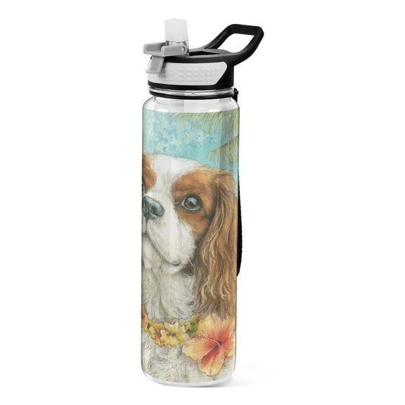 Qxltty Cavalier King Charles Spaniel Dog Water Bottle 32 oz with Straw BPA Free Reusable Fitness Sport Bottle Perfect for Travel School Outdoors and Gym