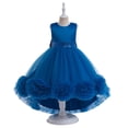 thumbnail image 2 of CPNG Girls' Sleeveless Satin & Tulle Flower Girl Dress – Sequin Waistband, 3D Ruffle Flower Accents & High-Low Tutu Skirt for Weddings, Birthday Parties, 2 of 9