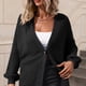 thumbnail image 3 of Mujeres casual knit cardigan suéter V Masajeadores de cuello botón hasta Batwing manga larga suelta hem oversized Outwear negro L, 3 of 6