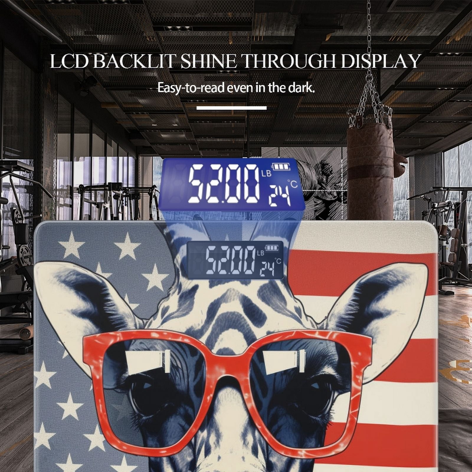High Precision Body Weight Scale Smart Bathroom Scales with Large LCD Display(400lbs),Decorative for Bedroom-Giraffe Wearing Red Glasses In Front Of American Flag