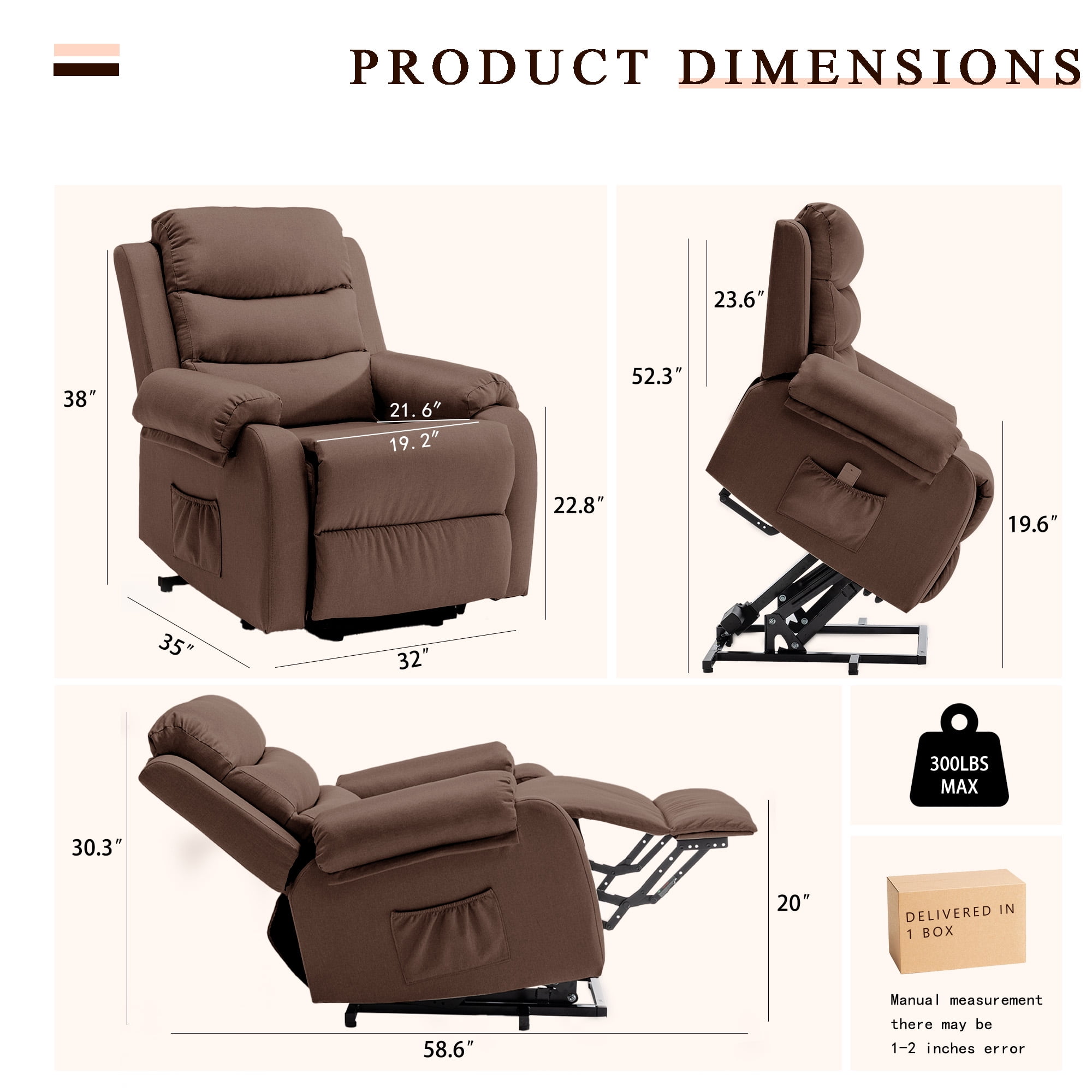 Korser Small Power Lift Recliner Chair for Elderly with Memory Function Linen for Living Room,Brown