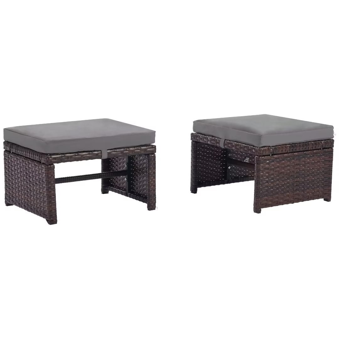 2 Pieces Patio Rattan Ottomans, All Weather Outdoor Foot Rest Footstool ...