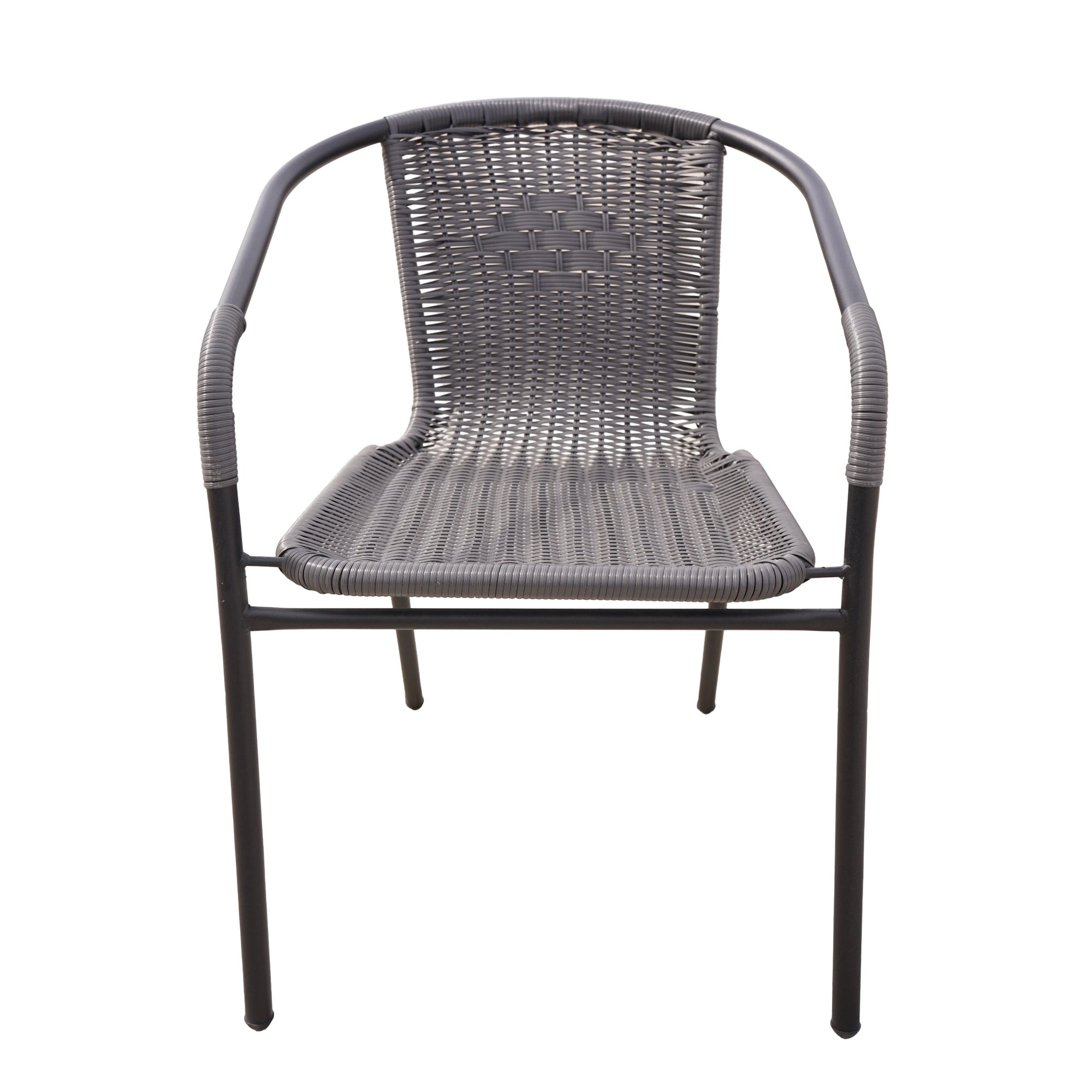 RTC Group Furniture Stackable Rattan Dining Chair, Set of 2 for Indoor/Outdoor Patio Restaurant, Porch, Backyard Gray