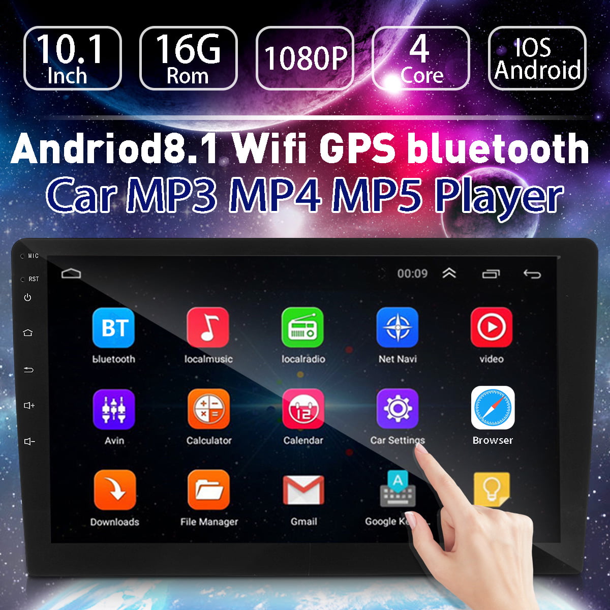 10.1" HD 2DIN 4 Core Android 8.1 Car Bluetooth Radio Stereo MP5 Player GPS WIFI 